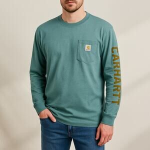 Carhartt Loose Fit Long Sleeve Pocket Logo Work Shirt Green Men’s Medium NWOT